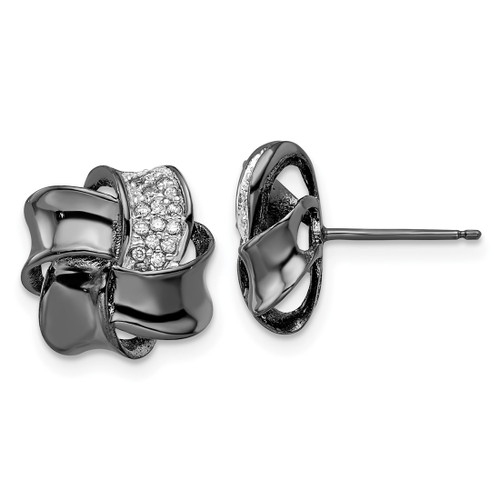 Sterling Silver Black Rhodium-Plated Flower Cubic Zirconia Stud Earrings