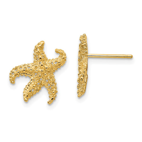 14K Yellow Gold Starfish Stud Earrings, 14 mm