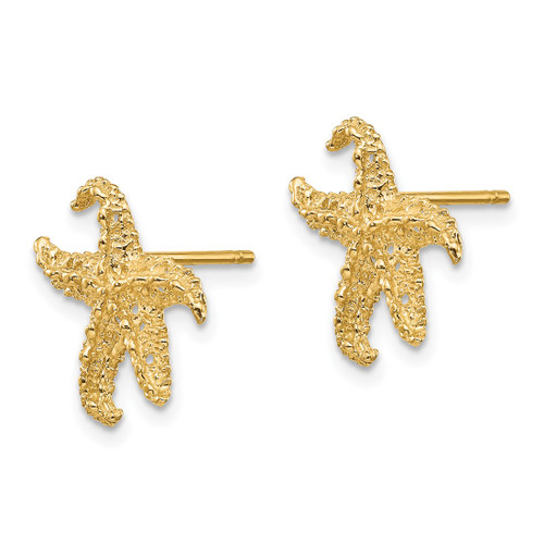 14K Yellow Gold Starfish Stud Earrings, 14 mm - View 2