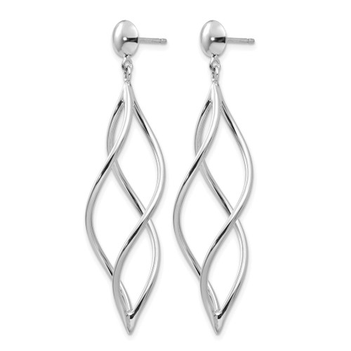 Rhodium-Plated 14K White Gold Curved Tube Swirl Dangle Earrings, 51 mm - View 2