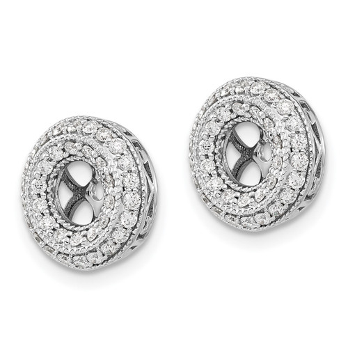 Rhodium-Plated 14K White Gold 0.52ct Diamond Double Circle Earring Jackets, 12 mm - View 2