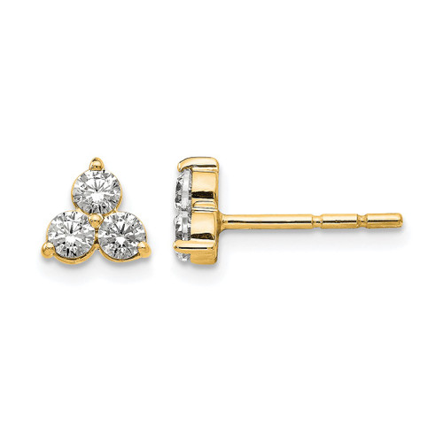 True Origin 14K Yellow Gold 0.48ct Lab-Grown Diamond Three Stone Stud Earrings, 13 mm