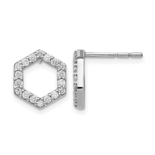 Rhodium-Plated True Origin 14K White Gold 0.504ct Lab-Grown Diamond Hexagon Stud Earrings, 13 mm