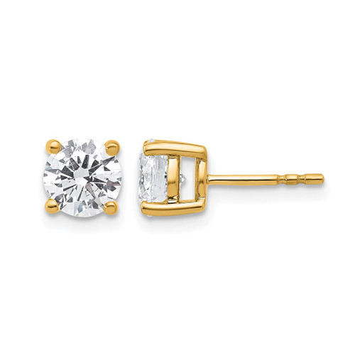 14K Yellow Gold 2ct Lab-Grown Diamond Round Four Prong Heavyweight Stud Earrings, 6.5 mm