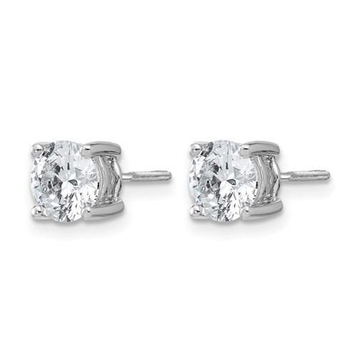 Rhodium-Plated 14K White Gold 3ct Lab-Grown Diamond Round Four Prong Screwback Heavyweight Stud Earrings, 7.25 mm - EM1006S-300C-WLD - View 2