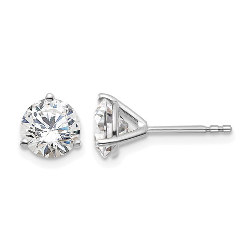 Rhodium-Plated 14K White Gold 1.6ct Lab-Grown Diamond Round Three Prong Stud Earrings, 5.8 mm