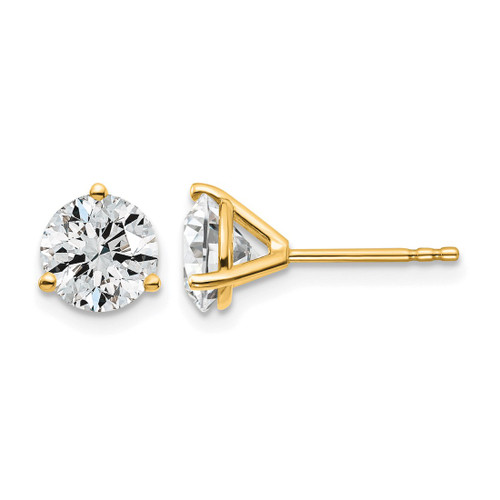 14K Yellow Gold 2.5ct Lab-Grown Diamond Round Three Prong Stud Earrings, 7 mm - EM1007-250C-LG
