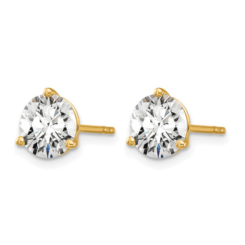 14K Yellow Gold 2.5ct Lab-Grown Diamond Round Three Prong Stud Earrings, 7 mm - EM1007-250C-LG - View 2