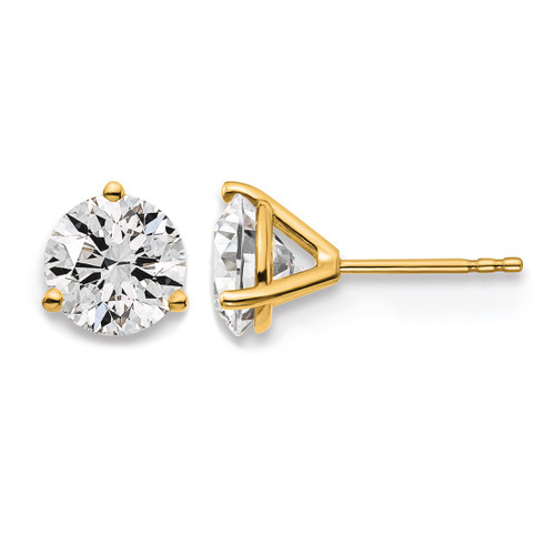 14K Yellow Gold 3ct Lab-Grown Diamond Round Three Prong Stud Earrings, 7.25 mm - EM1007-300-LG