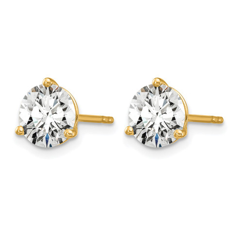 14K Yellow Gold 3ct Lab-Grown Diamond Round Three Prong Stud Earrings, 7.25 mm - EM1007-300-LG - View 2