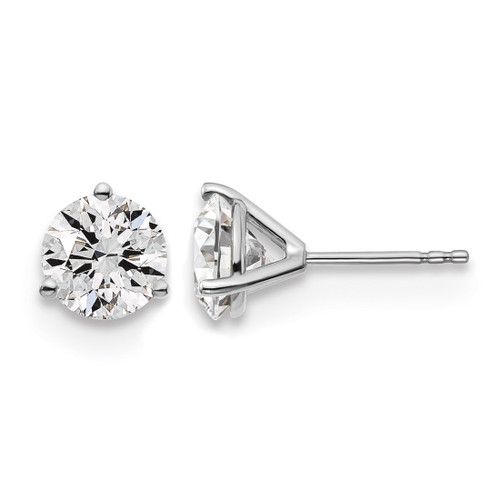 Rhodium-Plated 14K White Gold 3ct Lab-Grown Diamond Round Three Prong Stud Earrings, 7.25 mm - EM1007-300C-WLG