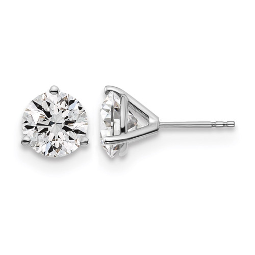 Rhodium-Plated 14K White Gold 4ct Lab-Grown Diamond Round Three Prong Stud Earrings, 8.1 mm - EM1007-400C-WLD