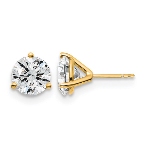 14K Yellow Gold 5ct Lab-Grown Diamond Round Three Prong Stud Earrings, 8.75 mm - EM1007-500-LG