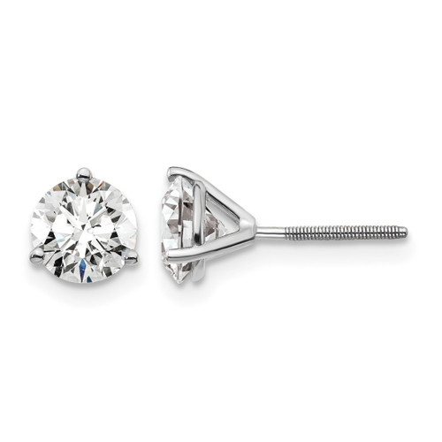 Rhodium-Plated 14K White Gold 1.6ct Lab-Grown Diamond Round Three Prong Screwback Stud Earrings, 5.8 mm