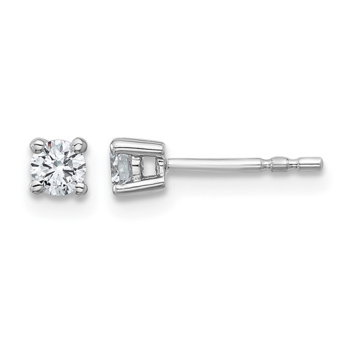 Rhodium-Plated True Origin 14K White Gold 0.26ct Lab-Grown Diamond Round Four Prong Heavy Weight Stud Earrings, 3 mm