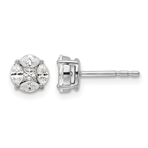 Rhodium-Plated 14K White Gold 0.51ct Lab-Grown Diamond Round and Marquise Halo Stud Earrings, 6.35 mm