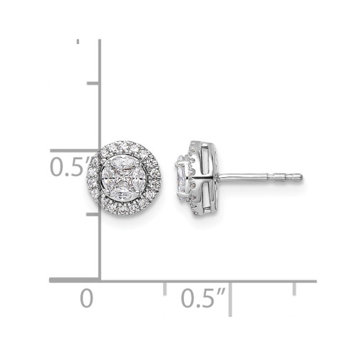 Rhodium-Plated 14K White Gold 0.545ct Lab-Grown Diamond Round and Marquise Halo Stud Earrings, 8 mm - View 2