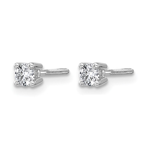 Rhodium-Plated True Origin 14K White Gold 0.26ct Lab-Grown Diamond Round Four Prong Heavy Weight Screw Back Stud Earrings, 3 mm - View 2
