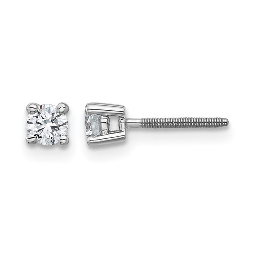 Rhodium-Plated True Origin 14K White Gold 0.32ct Lab-Grown Diamond Round Four Prong Heavy Weight Screw Back Stud Earrings, 4 mm