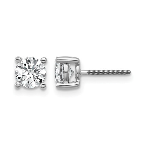 Rhodium-Plated True Origin 14K White Gold 1.02ct Lab-Grown Diamond Round Four Prong Heavy Weight Screw Back Stud Earrings, 6 mm
