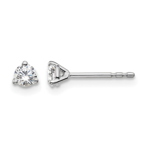 Rhodium-Plated True Origin 14K White Gold 0.24ct Lab-Grown Diamond Round Three Prong Heavy Weight Stud Earrings, 3 mm