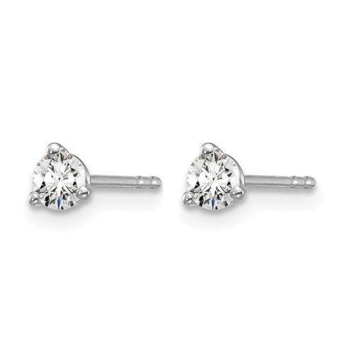 Rhodium-Plated True Origin 14K White Gold 0.24ct Lab-Grown Diamond Round Three Prong Heavy Weight Stud Earrings, 3 mm - View 2