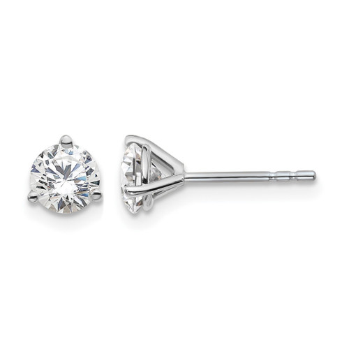 Rhodium-Plated True Origin 14K White Gold 1.04ct Lab-Grown Diamond Round Three Prong Heavy Weight Stud Earrings, 5 mm