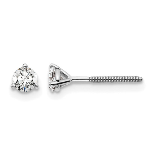 Rhodium-Plated True Origin 14K White Gold 0.329ct Lab-Grown Diamond Round Three Prong Heavy Weight Screw Back Stud Earrings, 3.5 mm Long