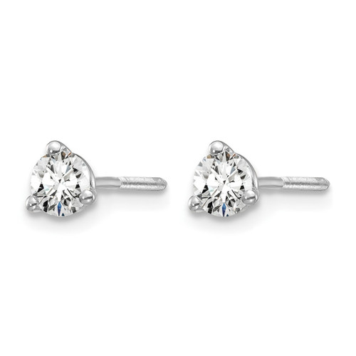 Rhodium-Plated True Origin 14K White Gold 0.329ct Lab-Grown Diamond Round Three Prong Heavy Weight Screw Back Stud Earrings, 3.5 mm Long - View 2