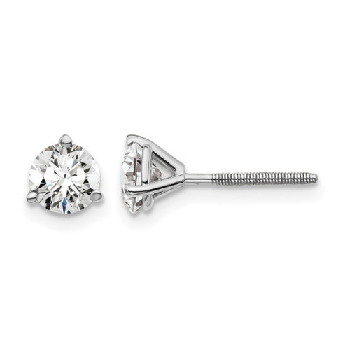 Rhodium-Plated True Origin 14K White Gold 1.04ct Lab-Grown Diamond Round Three Prong Heavy Weight Screw Back Stud Earrings, 5 mm Long