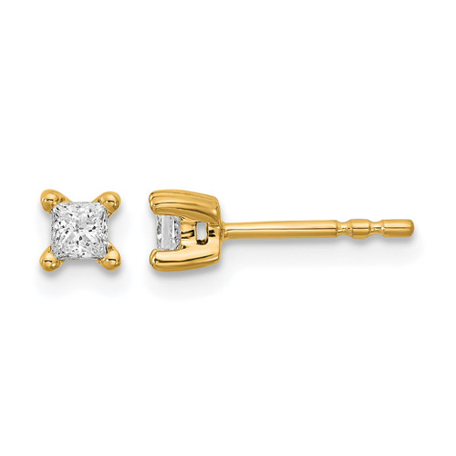 14K Yellow Gold 0.239ct Lab-Grown Diamond Princess Four Prong Stud Earrings, 2.7 mm - EM1018-025-LD