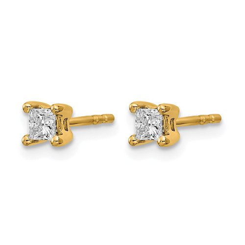 14K Yellow Gold 0.296ct Lab-Grown Diamond Princess 4 Prong Heavy Wt. Stud Earrings, 3 mm - View 2