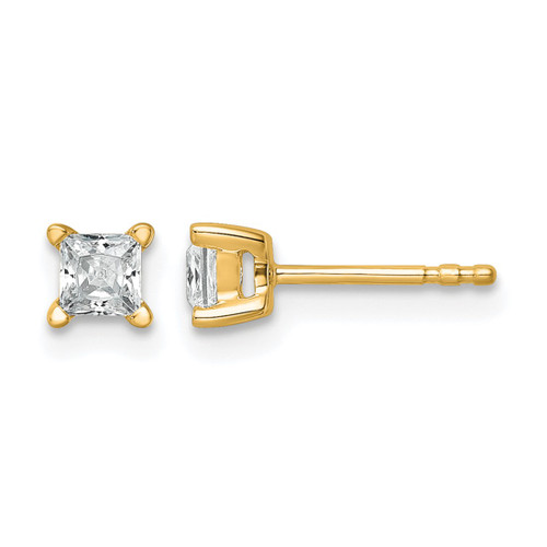 14K Yellow Gold 0.5ct Lab-Grown Diamond Princess Four Prong Stud Earrings, 3.5 mm - EM1018-050-LD