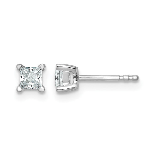 Rhodium-Plated 14K White Gold 0.5ct Lab-Grown Diamond Princess Four Prong Stud Earrings, 3.5 mm - EM1018-050-WLD