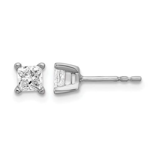 Rhodium-Plated 14K White Gold 0.615ct Lab-Grown Diamond Princess Four Prong Stud Earrings, 3.7 mm - EM1018-066-WLD