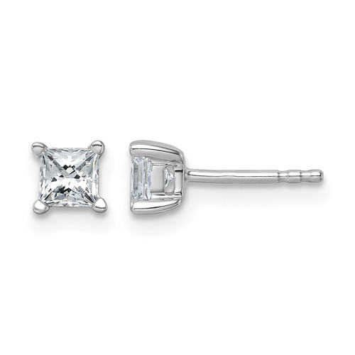 Rhodium-Plated 14K White Gold 0.72ct Lab-Grown Diamond Princess Four Prong Stud Earrings, 3.9 mm - EM1018-075-WLG