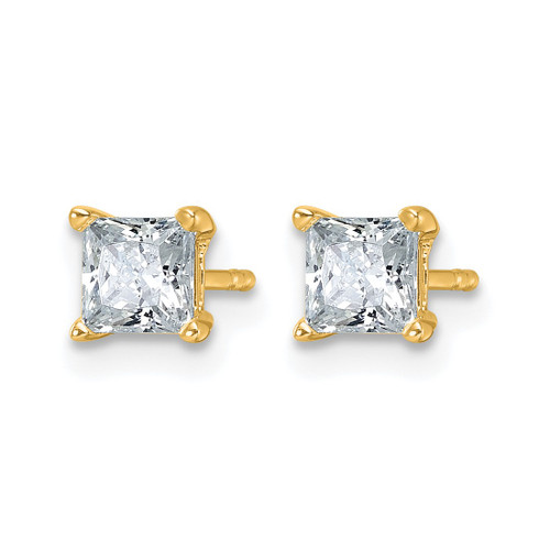 14K Yellow Gold 1.035ct Lab-Grown Diamond Princess Four Prong Stud Earrings, 4.4 mm - EM1018-100C-LD - View 2