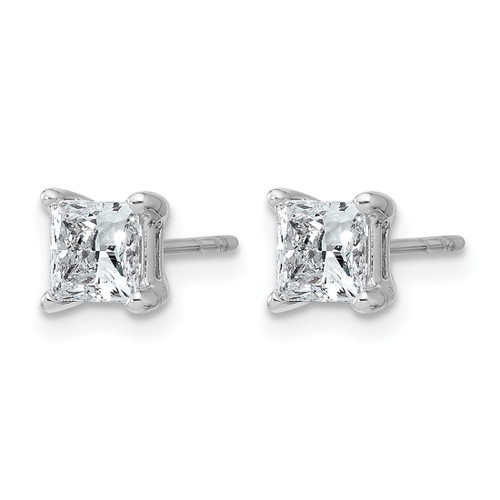 Rhodium-Plated 14K White Gold 1.261ct Lab-Grown Diamond Princess 4 Prong Heavy Wt. Stud Earrings, 3 mm - View 2