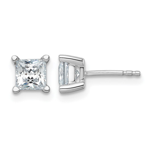 Rhodium-Plated 14K White Gold 1.518ct Lab-Grown Diamond Princess Four Prong Stud Earrings, 5 mm - EM1018-150C-WLG