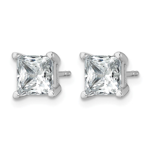 Rhodium-Plated 14K White Gold 3ct Lab-Grown Diamond Princess Four Prong Stud Earrings, 6.25 mm - EM1018-300-WLG - View 2