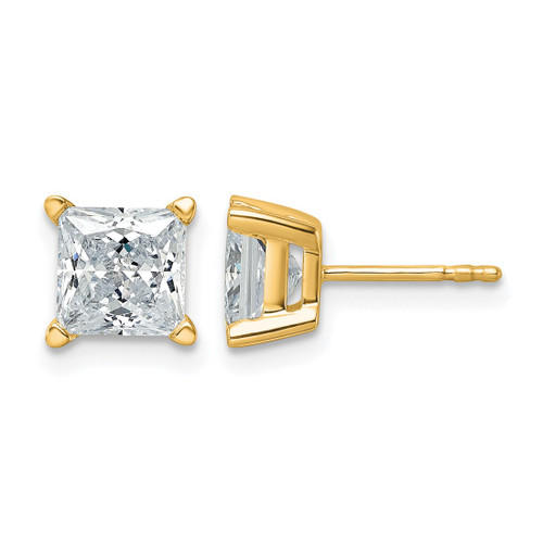 14K Yellow Gold 3ct Lab-Grown Diamond Princess Four Prong Stud Earrings, 6.25 mm - EM1018-300C-LD
