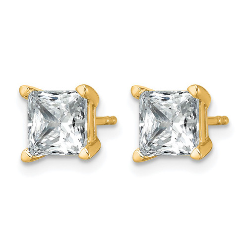 14K Yellow Gold 3ct Lab-Grown Diamond Princess Four Prong Stud Earrings, 6.25 mm - EM1018-300C-LD - View 2