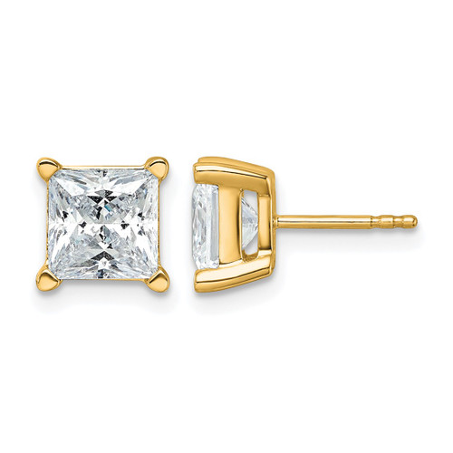 14K Yellow Gold 5ct Lab-Grown Diamond Princess Four Prong Stud Earrings, 7.45 mm - EM1018-500-LD