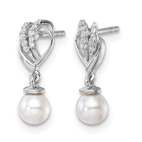 Rhodium-Plated 14K White Gold Polished 0.066ct Diamond and White Cultured Freshwater Pearl Dangle Earrings, 16.45 mm - View 2