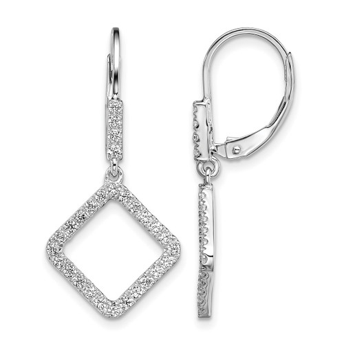 Rhodium-Plated 14K White Gold 0.564ct Lab-Grown Diamond Dangle Square Leverback Drop Earrings, 29.6 mm