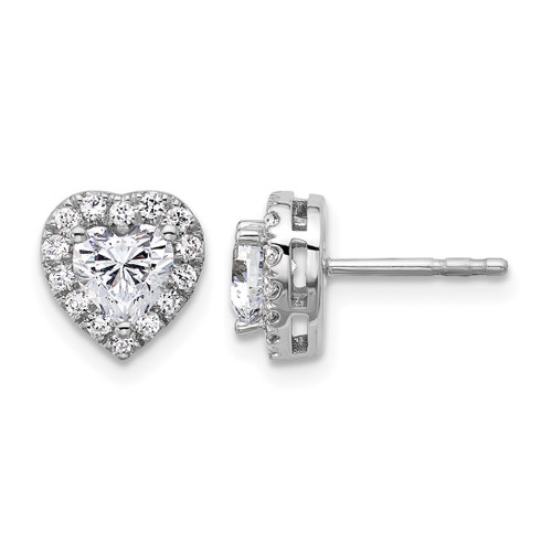 Rhodium-Plated 14K White Gold 1.285ct Lab-Grown Diamond Halo Heart Stud Earrings, 8.45 mm