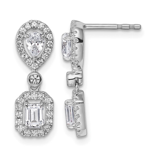 Rhodium-Plated 14K White Gold 0.972ct Lab-Grown Diamond Two Stone Dangle Halo Post Drop Earrings, 19 mm