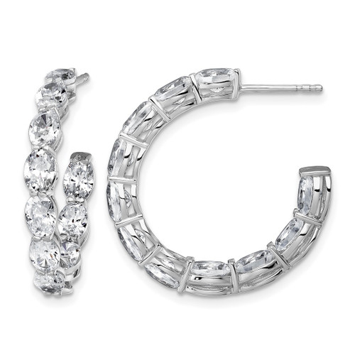 Rhodium-Plated 14K White Gold 5.5ct Lab-Grown Diamond Oval In and Out Hoop Earrings, 25.4 mm