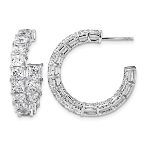 Rhodium-Plated 14K White Gold 7.815ct Lab-Grown Diamond Princess In and Out Hoop Earrings, 24.9 mm
