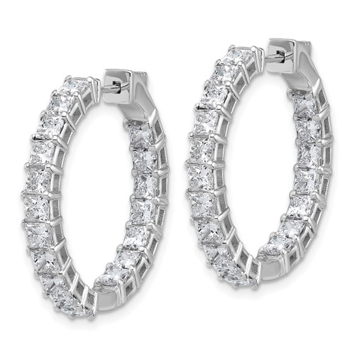 Rhodium-Plated 14K White Gold 6 1/8 6.12ct Lab-Grown Diamond Princess In and Out Hoop Earrings - EM10708-WLG - View 2